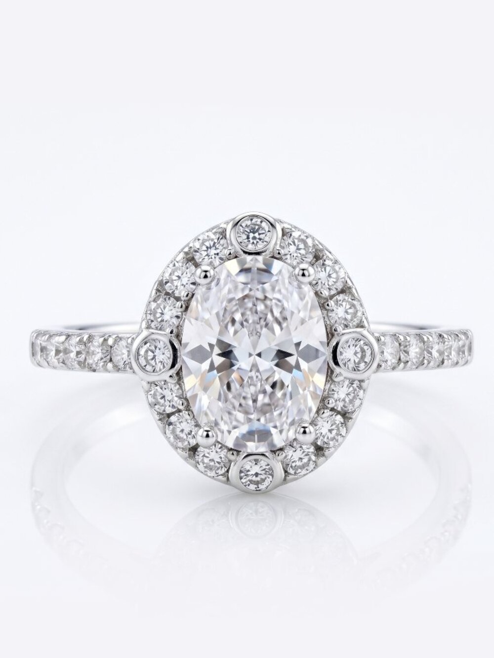 Oval Cut Halo Classic Style Ring, 925 Sterling Silver Engagement